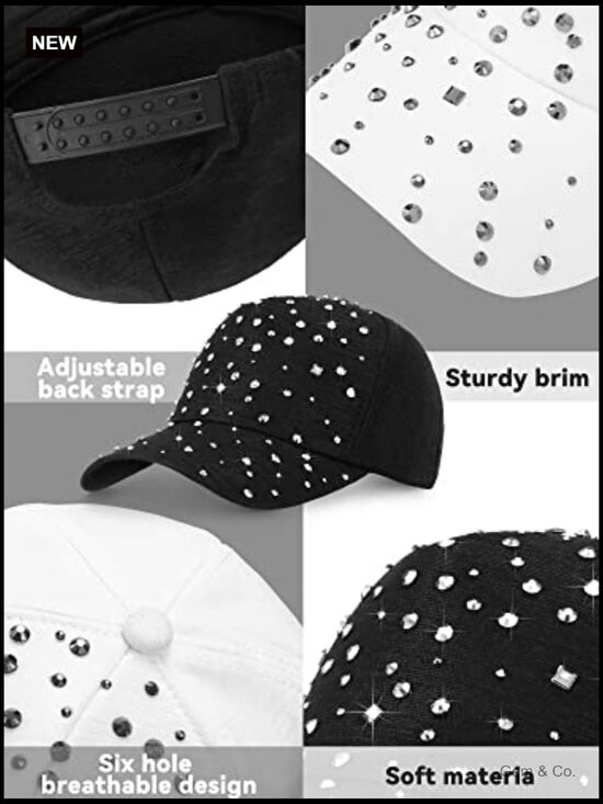 Adjustable Rhinestone Baseball Cap Sport Hat Bling Cotton 2 Pack main image 4